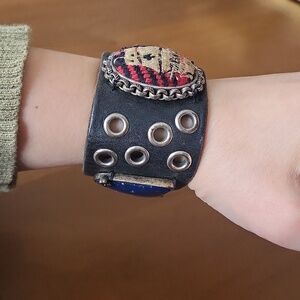 lucky brand Black Leather braceley with Nautical and Peace Accents